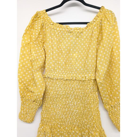 NWT Alexis Marilena Smocked Polka Dot Off-shoulder Mini Dress Sz M Yellow 2C454 - Picture 5 of 10